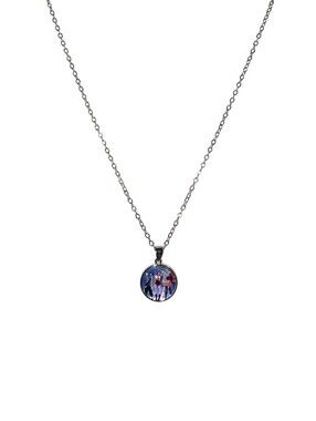 #B59 K-pop Silver-Tone Blue Graphic Pendant Necklace - Women Jewelry